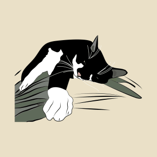 Cute Tuxedo Cat who loves to Lie on Mum Copyright by TeAnne T-Shirt