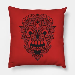 Barong Scary Fangs Mandala Black and White Brave Warrior Pillow