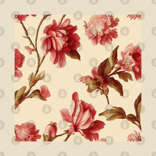 Vintage Peach and Pink Floral Pattern Muted Tones by VintageFlorals