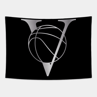 V Basketball Silver Tapestry