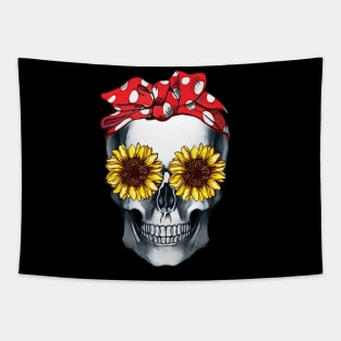 Cool skull red bandana and sunflowers skull mask face Tapestry