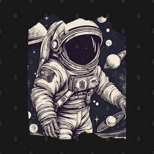 Floating Astronaut in Space Spacesuit Stars Planet by Elysian Alcove