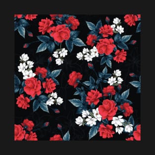 Red rose flowers pattern T-Shirt