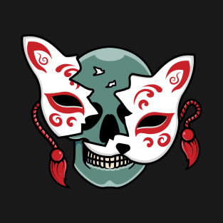 Japanese kitsune mask with skull T-Shirt