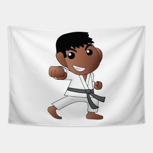 Karate Boy Punch Kawaii Male Cartoon Character Tapestry