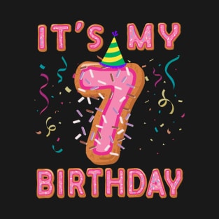 Cute Donut It's my 7th Birthday Sweet 7 yrs old Kids Gift T-Shirt