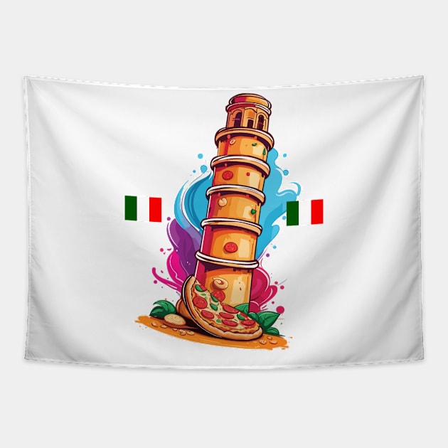 Leaning tower of pizza fun Tapestry by BishBashBosh