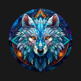 Stained Glass Look Wolf Mandala T-Shirt