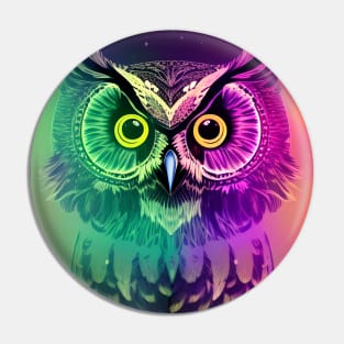 Colourful owl in pink and green Pin