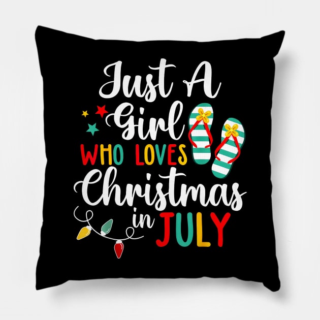 Flip Flops Just A Girl Who Loves Christmas In July Pillow by Gearlds Leonia