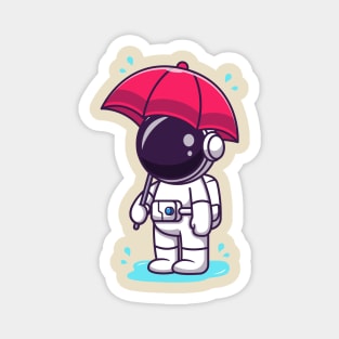 Cute Astronaut Holding Umbrella In the Rain Cartoon Magnet