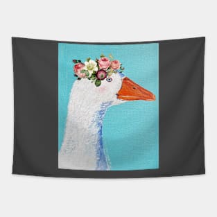 Funny goose in flower crown Tapestry