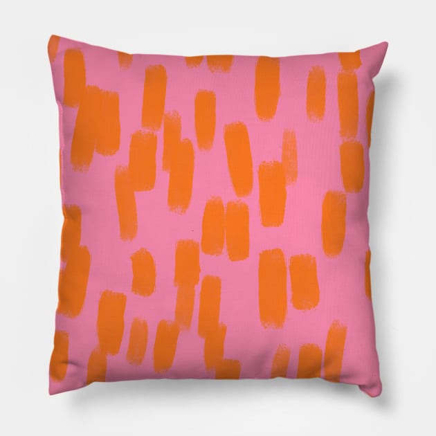 Abstract, Pink with Orange Brush Stokes Pillow by OneThreeSix