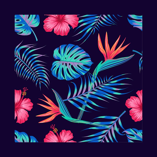 Hawaiian Islands Blue Pink Teal Flower Hibiscus by Vera Designs