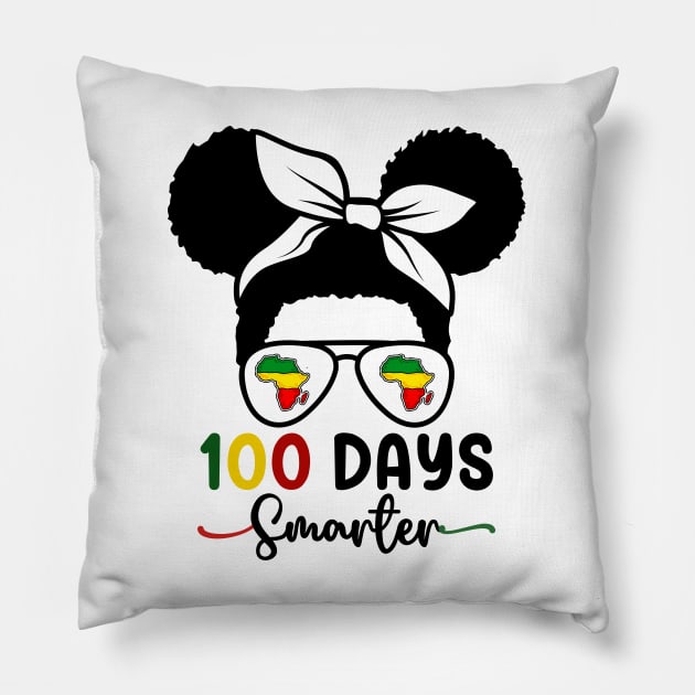 100 Days Smarter teacher Girls Messy Bun Black History Month Pillow by SamCreations