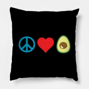 Peace, Love, Avocado (on black) Pillow