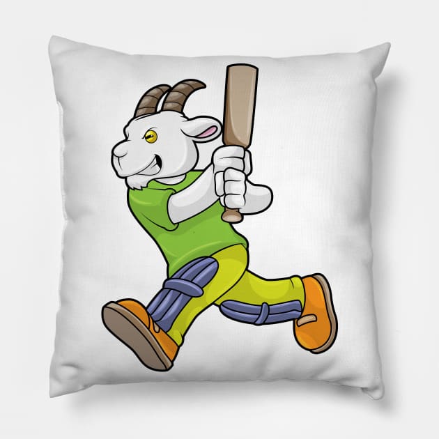 Goat as Batsman with Cricket bat Pillow by Markus Schnabel