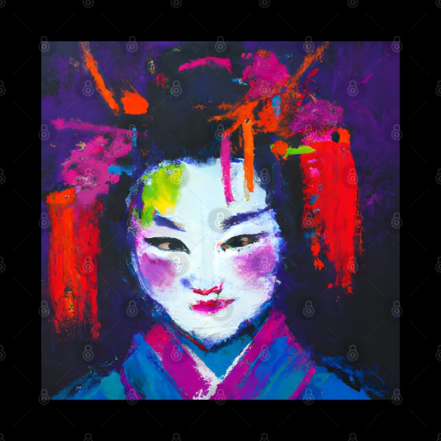 Geisha Girl with red and pink hair ornaments by Ravenglow