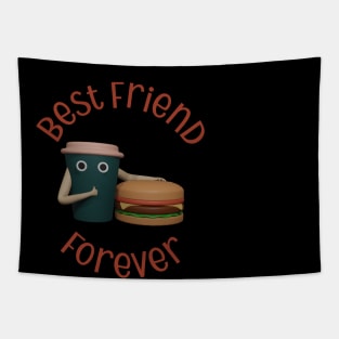 best friend forever coffee cup and burger Tapestry