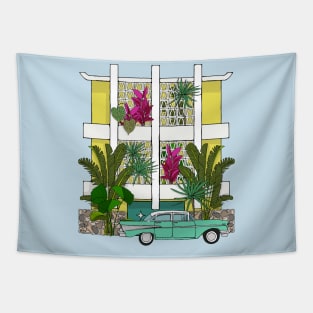 Mellow Yellow Breeze Block Apartments with Plants Tapestry