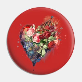 Red Roses Heart Pin