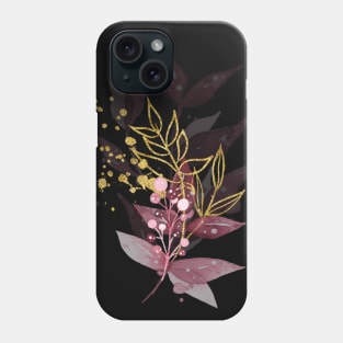 Pink and Gold Botanical Leaf Design Phone Case