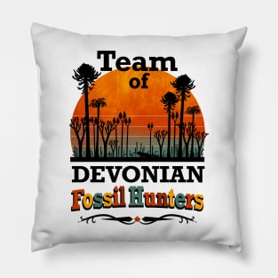 Team of Devonian Fossil Hunters. Vintage look. Pillow