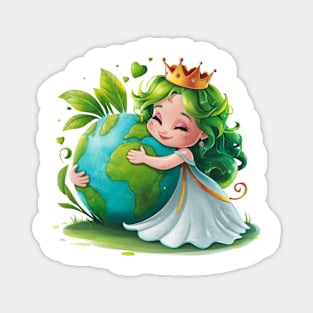 A cute queen hugging the green earth Magnet