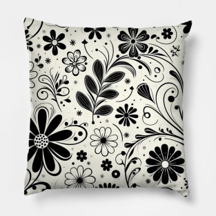 Black and White Floral Pillow