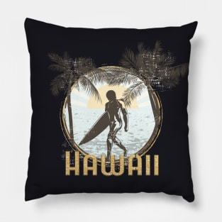 Hawaii Surfing Surfer Beach Illustration Pillow