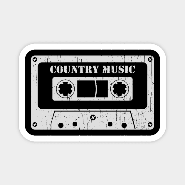 Country Music - Vintage Cassette White Magnet by FeelgoodShirt