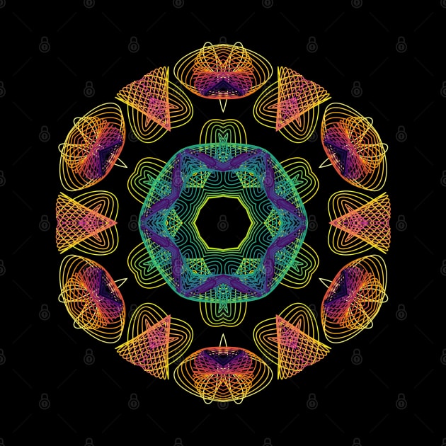 Wormhole Kaleidoscope | Harmonograph Green Blue Yellow Black by aRtVerse