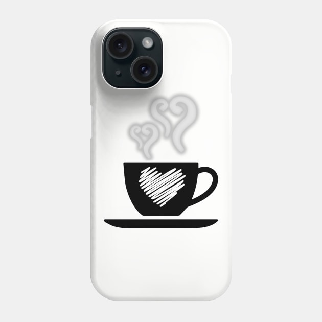 Funny coffee cup with heart smok, coffee lovers gift, coffee gift, coffee cozy, birthday, cafeteria’s stickers, fashion Design, restaurants and laptop stickers, lovely coffee cup with heart inside Phone Case by PowerD