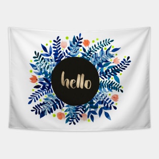 Hello flowers and branches - blue and orange Tapestry