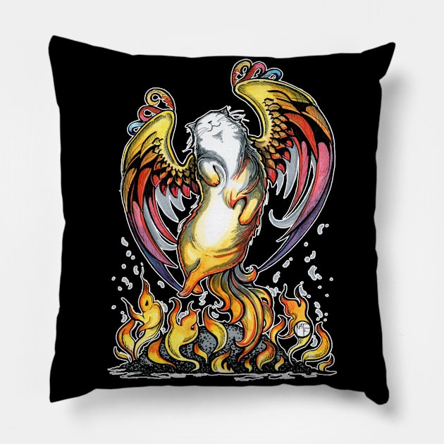 Phoenix Cat Rising From The Ashes Pillow by Nat Ewert Art