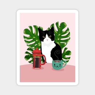 Tuxie Cat and Coffee Magnet