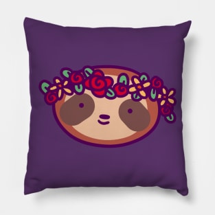 Flower Crown Sloth Face Pillow