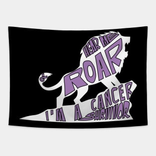 all cancer Awareness lavender ribbon hear me roar I'm a cancer survivor Tapestry