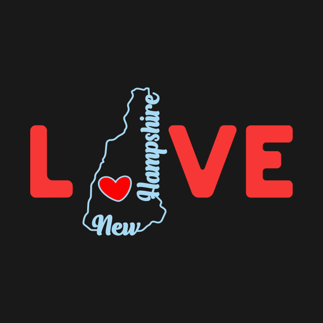 Disover New Hampshire Love with State Outline of New Hampshire in the word Love - New Hampshire Love - T-Shirt