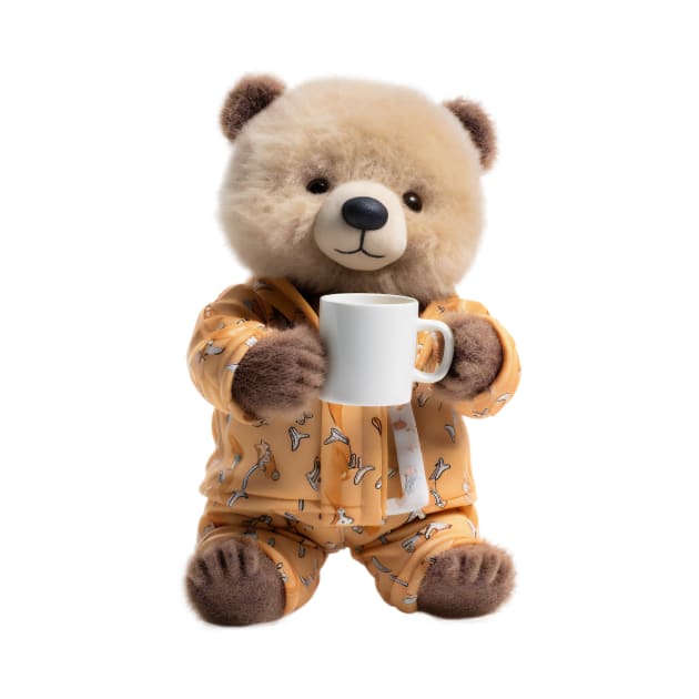 Adorable Teddy Bear Drinking Coffee Early in the Morning by Cuteopia Gallery