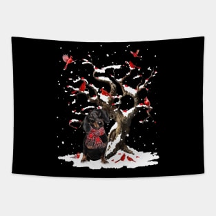 Black Dachshund Scarf Cardinal Snow Christmas Tapestry