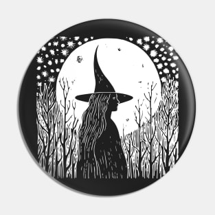 Linocut Witch Pin