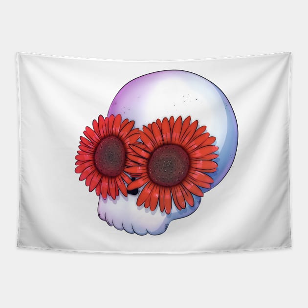 Skull with red flowers Tapestry by 2dsandy