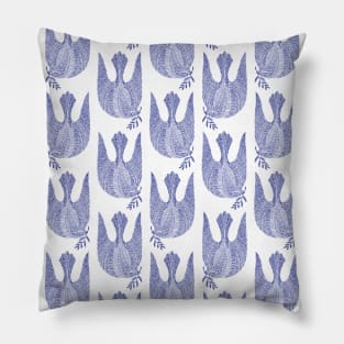 Cute birds and pattern with dark blue lines, version 2 Pillow