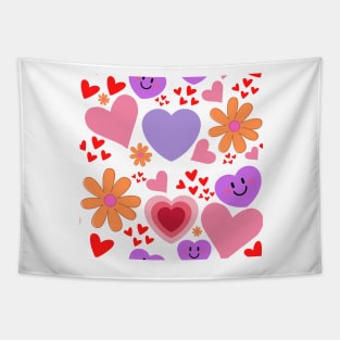 Happy Hearts and Flowers Tapestry