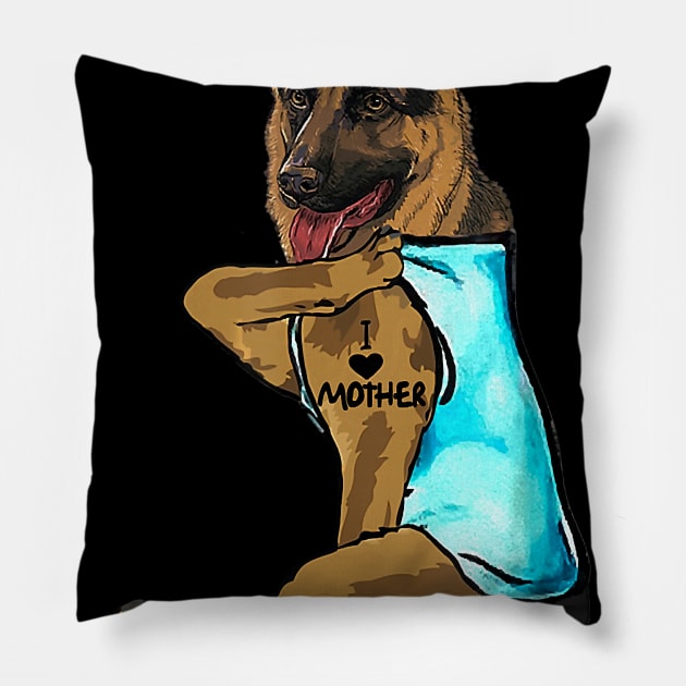 Funny German Shepherd Dog I Love Mother Tattoo T-Shirt Pillow by PHAIVAYCHU