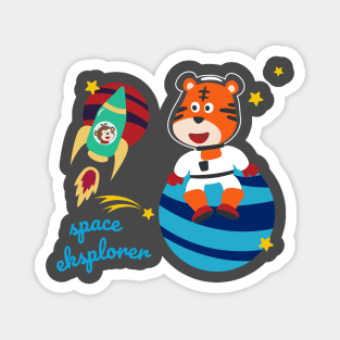 Space tiger or astronaut in a space suit with cartoon style. Magnet