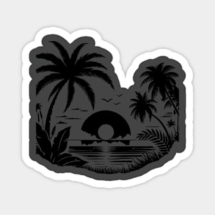 Tropical Sunset and Palm Trees Silhouette Magnet
