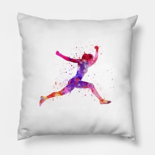 Woman runner running jumping shouting Pillow