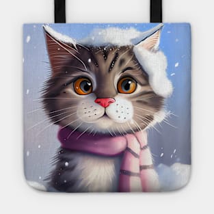 Lovely Cute Cat and Fluffy Cat Closeup in Winter Scenery Tote